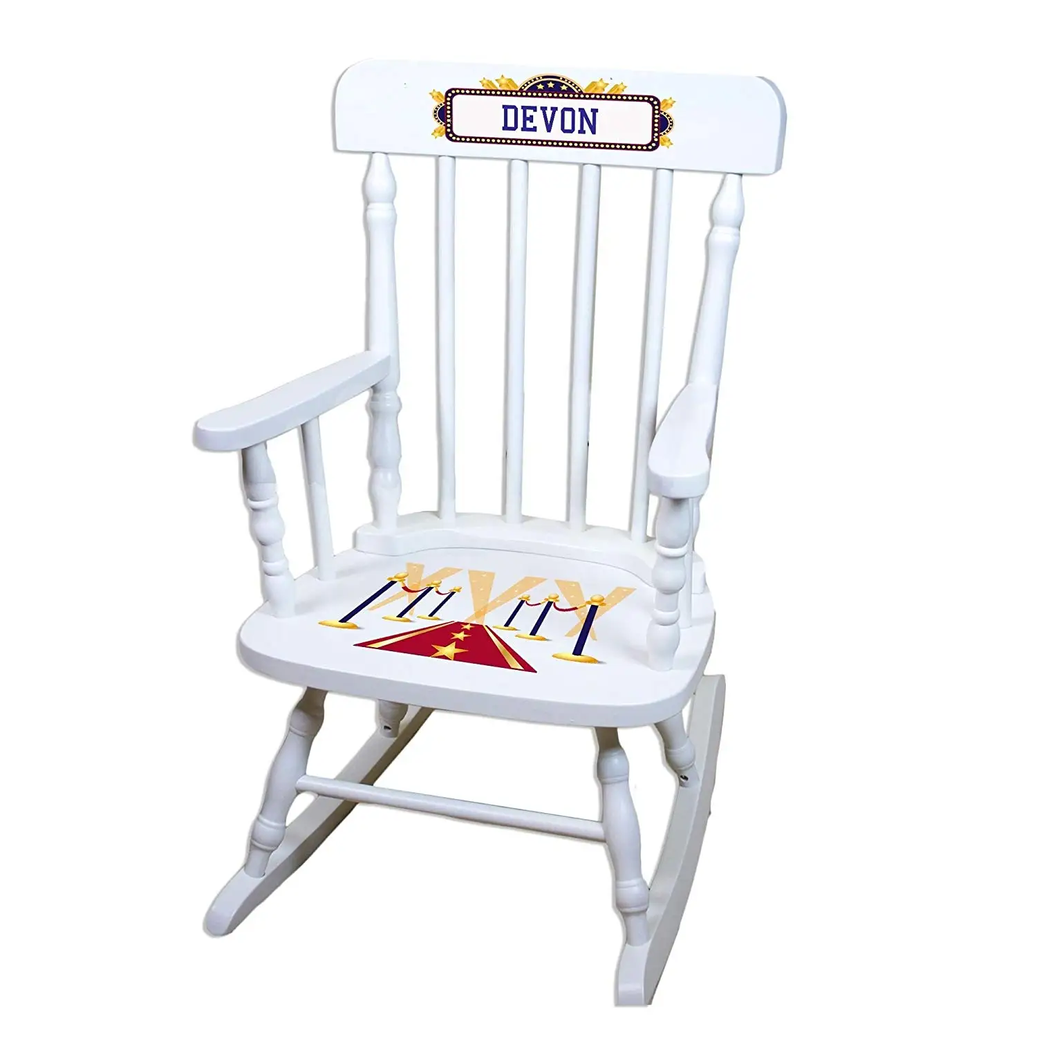MyBambino Personalized A Star is Born blue White Wooden Childrens Rocking Chair
