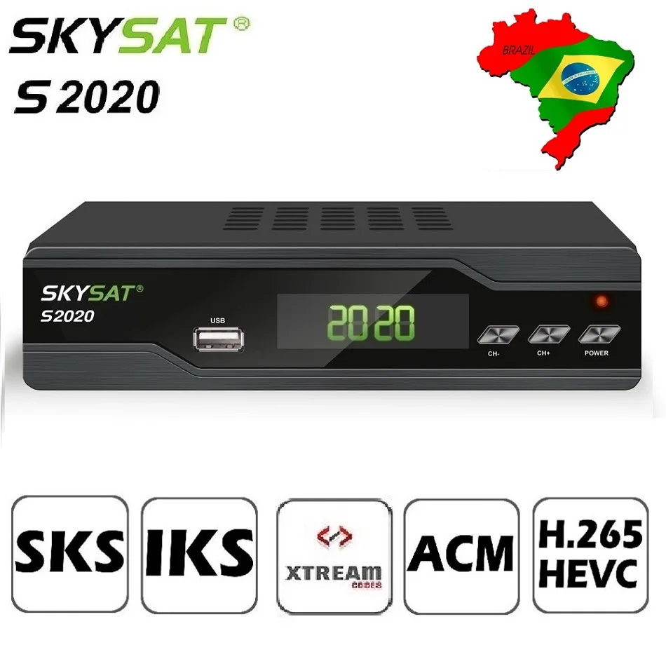 SKYSAT S2020 Twin Tuner Satellite Receiver IKS SKS ACM H.265 Xtream IPTV M3U PowerVu stable server Full HD Channels DVB-S2 TVBox