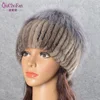 2019 Hot Sale Fashion Winter Warm Women Knitting Caps Mink hats Vertical weaving with FOX Fur On The Top