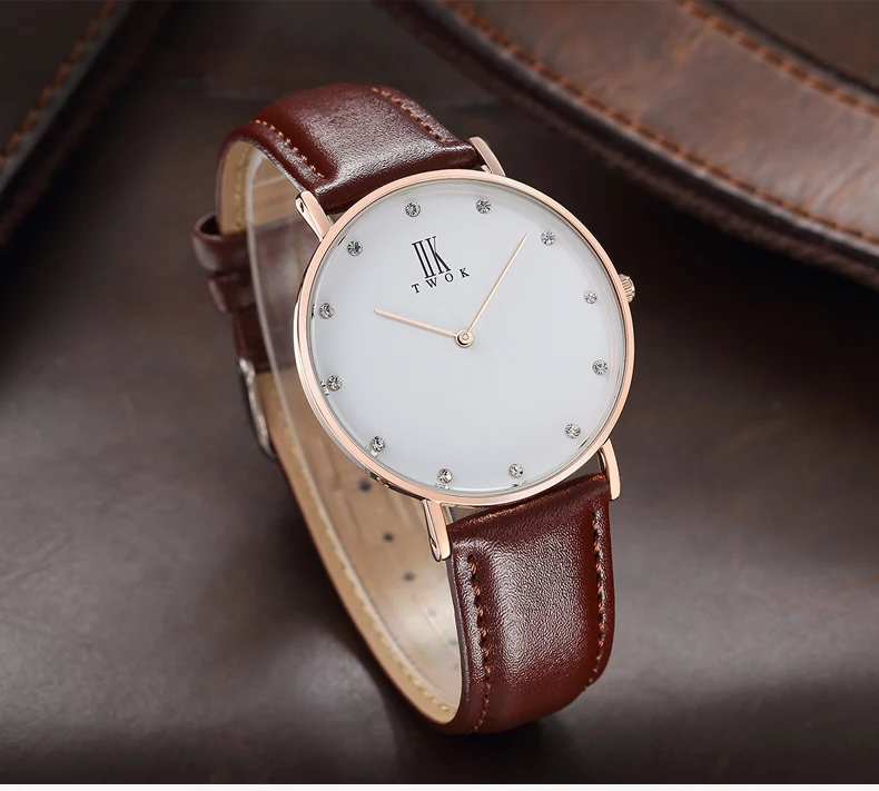 IIKTWOK Men Simple Leather Nato Strap Custom logo Quartz Wristwatches