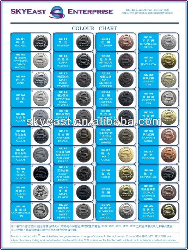SKYEast colour chart 2013