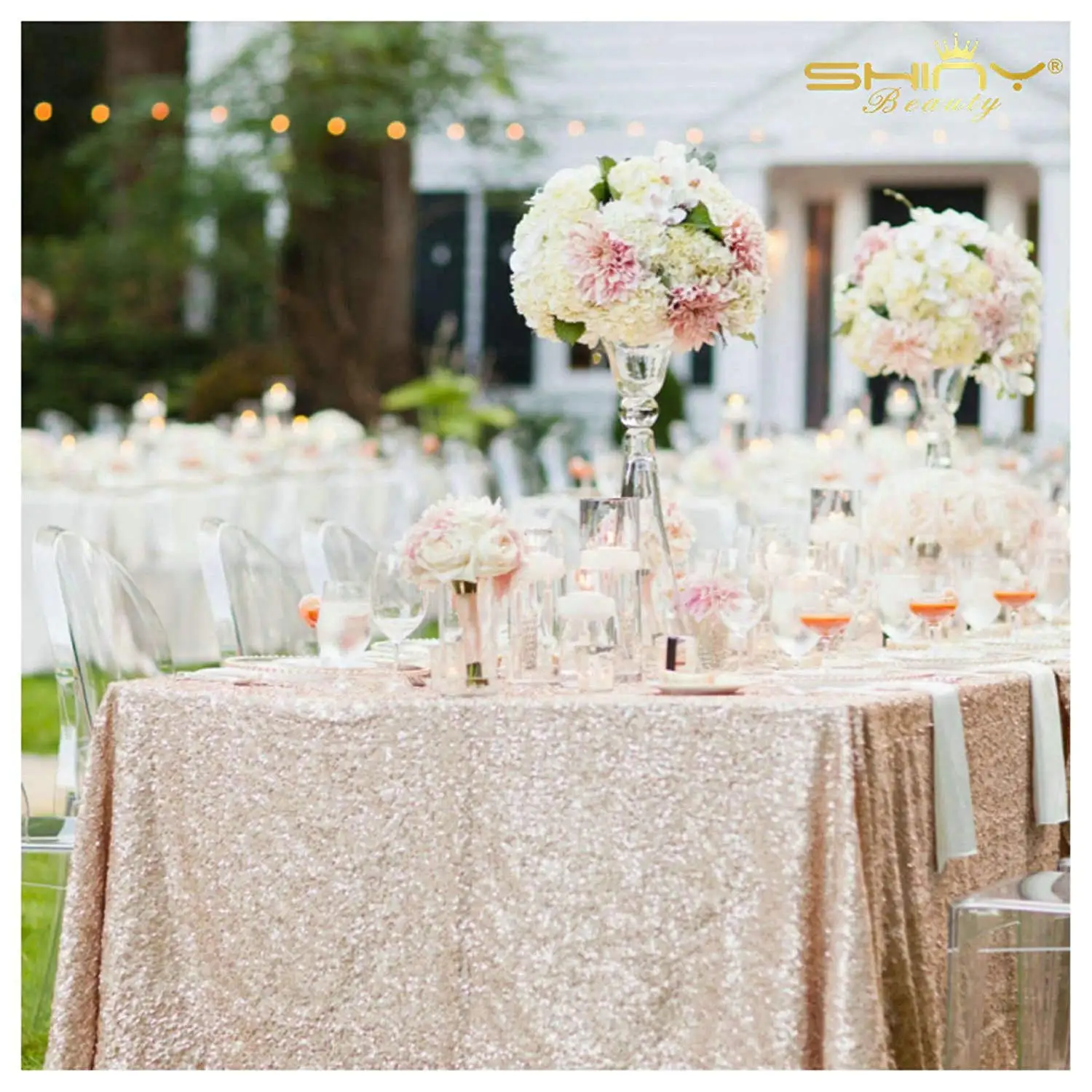 TRLYC 14X108-Inch Real Rose Gold Sequins Tablecloths with Wedding,various Sizes