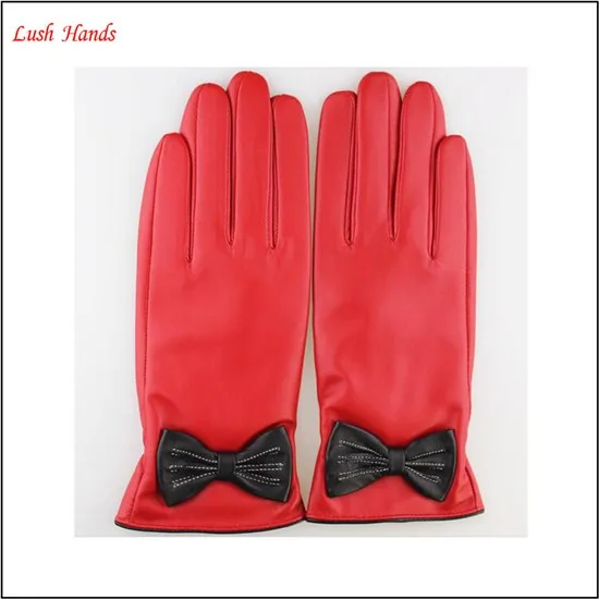 ladies leather gloves red with bow red leather gloves