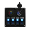 Marine Boat Rocker Switch Panel 4 Gang With Double USB Slot LED Light for Car Rv Vehicles Truck Cigarette Lighter Voltmeter