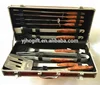 high quality 10pcs rosewood handle bbq tools set in aluminium case