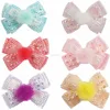 Boutique Full Rhinestones Gorgeous Hair Bow, Pom pom hair bow for Girls HBW-1611276-6