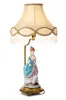European Style Decorative Figurine Statue Lamp With Shade, Antique Ceramic Table Lamp of Lady Figurine Walking Her Dog