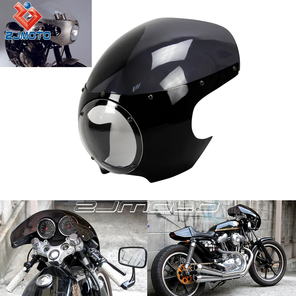 Zjmoto Motorcycle Headlight Fairing Cafe Racer Custom Cruiser Bobber Chopper Dyna Touring Fit To Harley