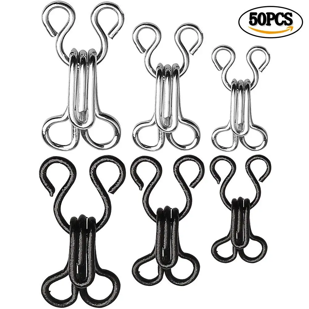 60 Set Sewing Hooks and Eyes Closure for Bra and Clothing,Clothing and Pants,Fur Coat Jacket Black 3 Sizes