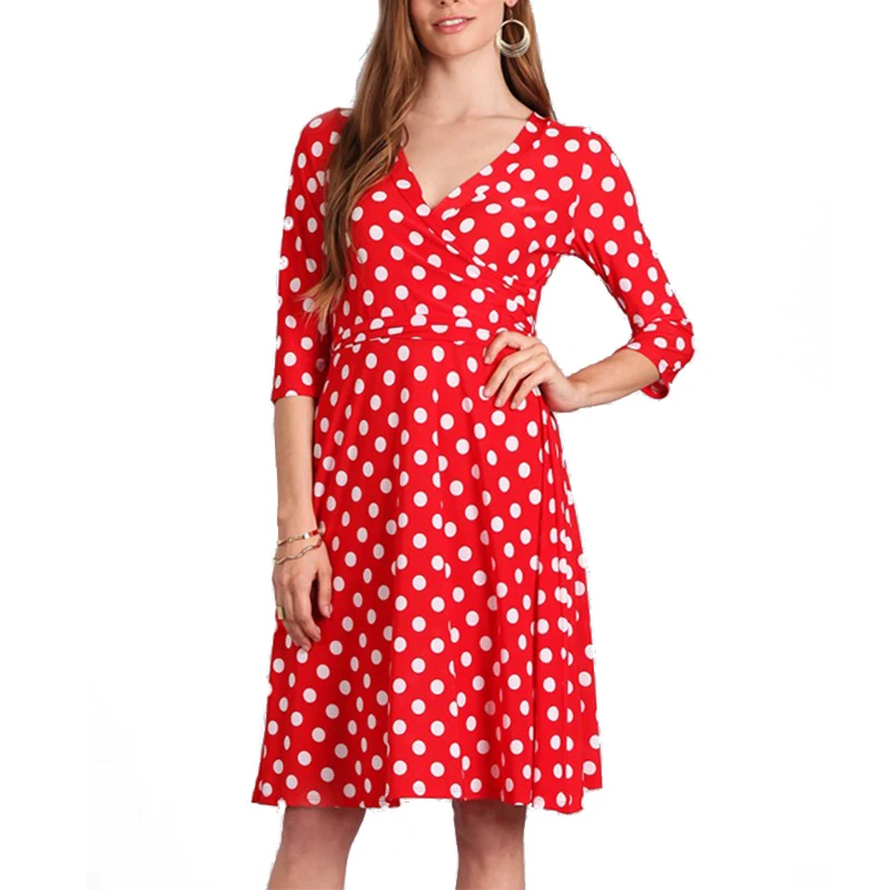 red and white polka dot wrap dress