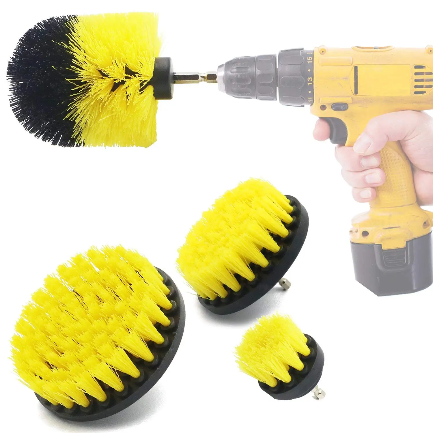 Kitchens,Bathrooms Showers Tubs Boats Power Scrubber 1 Piece Yellow YIJINSHENG 1 Piece Medium and Stiff Brush with Drill Attachment Scrubbing Brushes for Cleaning Car Tires,Carpet