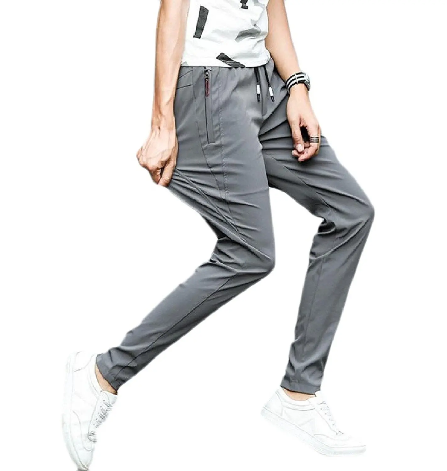 CrazyDayMen Leisure Elastic Waist Solid Fashionable Drawstring Jogger Pants