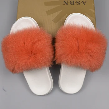 Style Fluffy Fox Fur Slide Slippers 