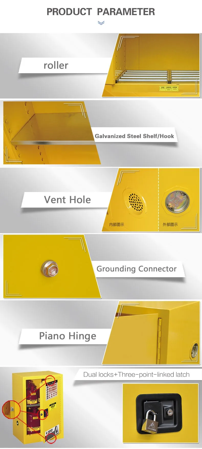 Double Door Stainless Steel Fireproof Vertical Oil Drum Storage
