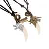 Wholesale jewelry alloy wolf tooth cross adjustable leather cord pendant necklace