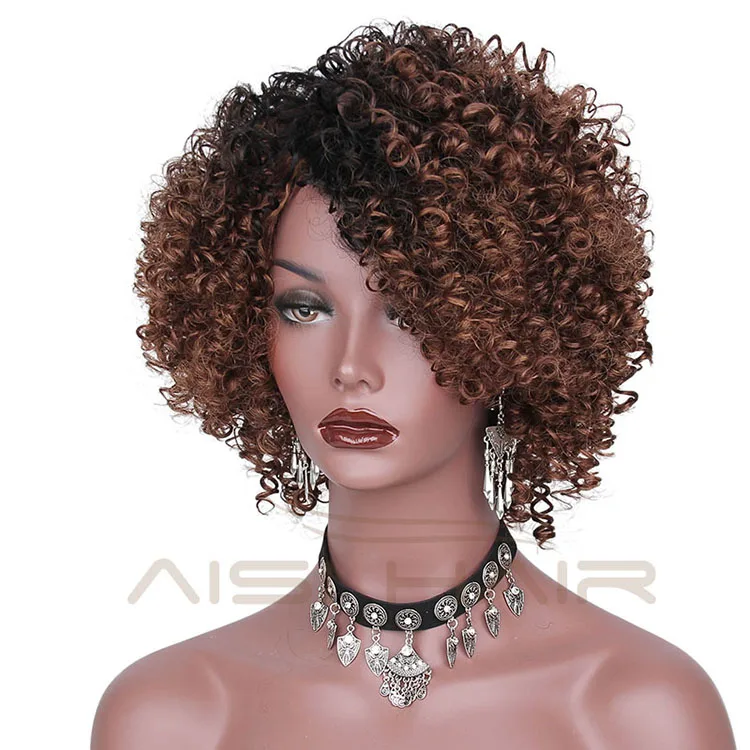 Wholesale Price Afro Short Wig Ombre Brown Hair Synthetic ...