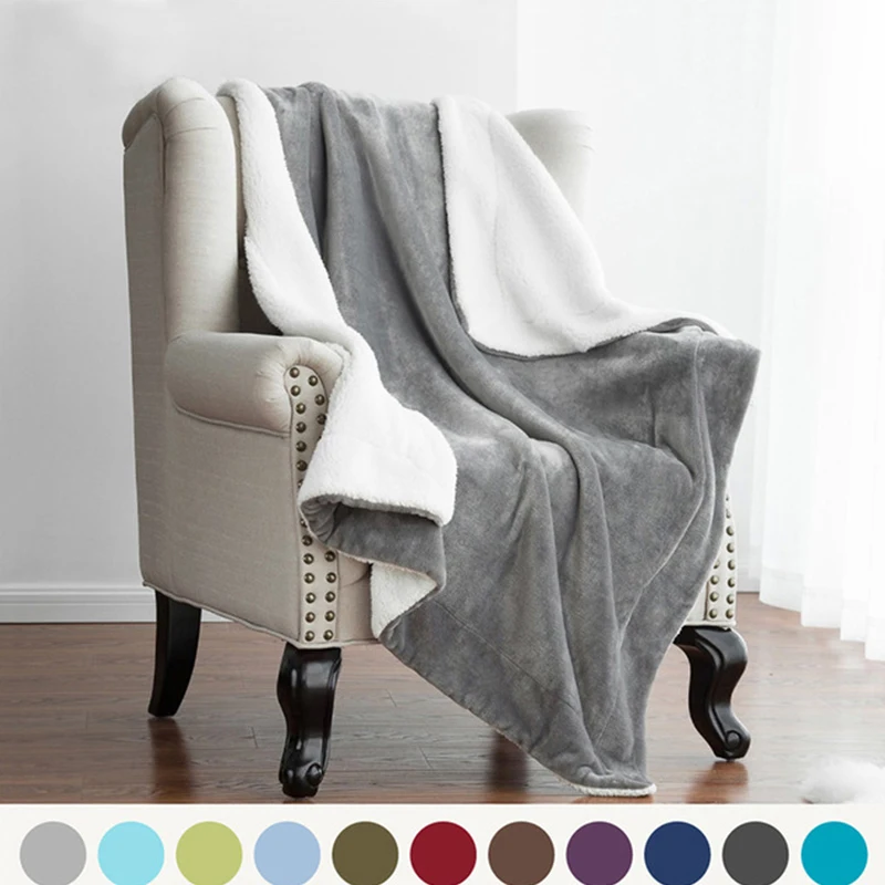 סיטונאי מותאם אישית גודל ולוגו מוצק מטושטש רך פלנל שכבה כפולה צדדי עבה לזרוק שרפה צמר שמיכות על ספה מיטה