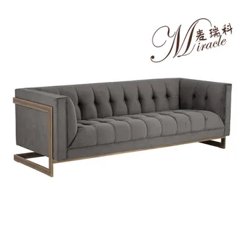 Concise Style Industrial Retro Copper Frame Grey Velvet Tufted Sofa Buy Grey Velvet Tufted Sofa Retro Copper Frame Sofa Concise Style Sofa Product