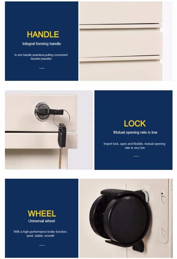 Hot Selling Office Use High quality steel storage metal 3 drawer movable storage pedestal cupboard