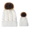 2pcs Winter Warm Mom and Baby Beanie Knitted Hat Fur Pom Pom Hats
