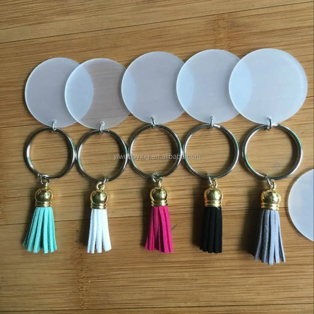 New Arrival Monogrammed Blank Acrylic Disc Keychain With Tassel Buy