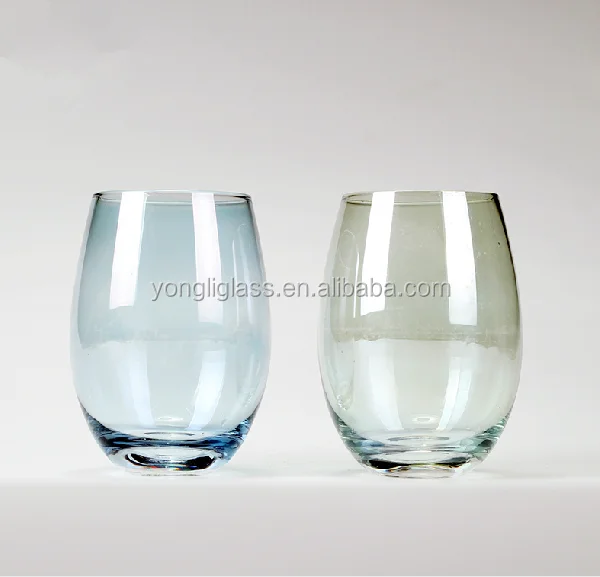 Crystal stemless wine glass,round bottom drinking glass,hand blown color drinking glass