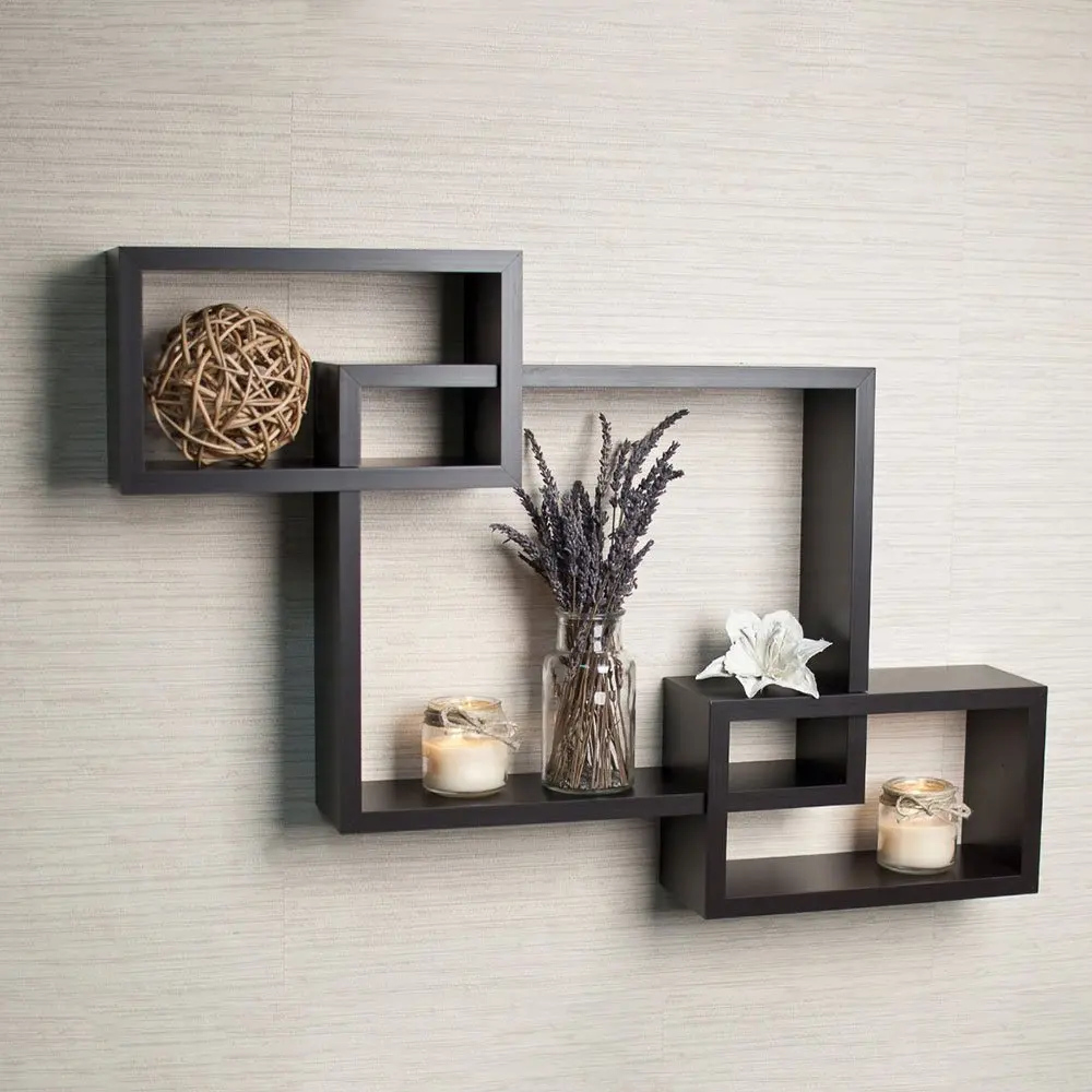 wooden floating cube shelves image
