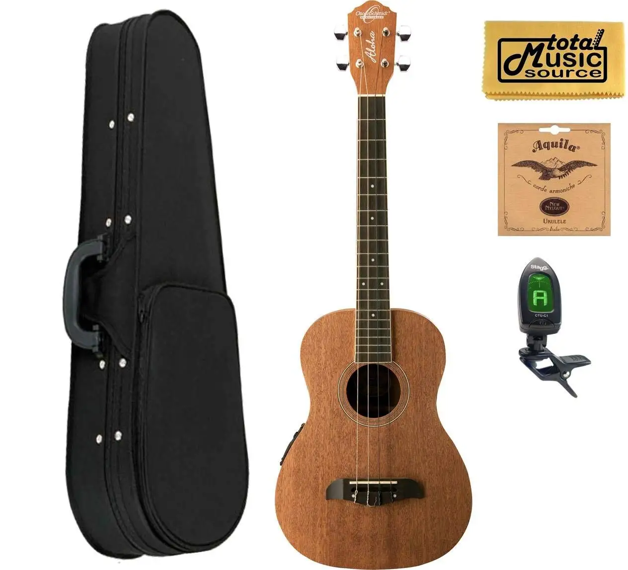 Oscar Schmidt OU52E Acoustic/Electric Baritone Ukulele w/ EQ, Soft Case,Tuner,Strings & PC, OU52E SCASE