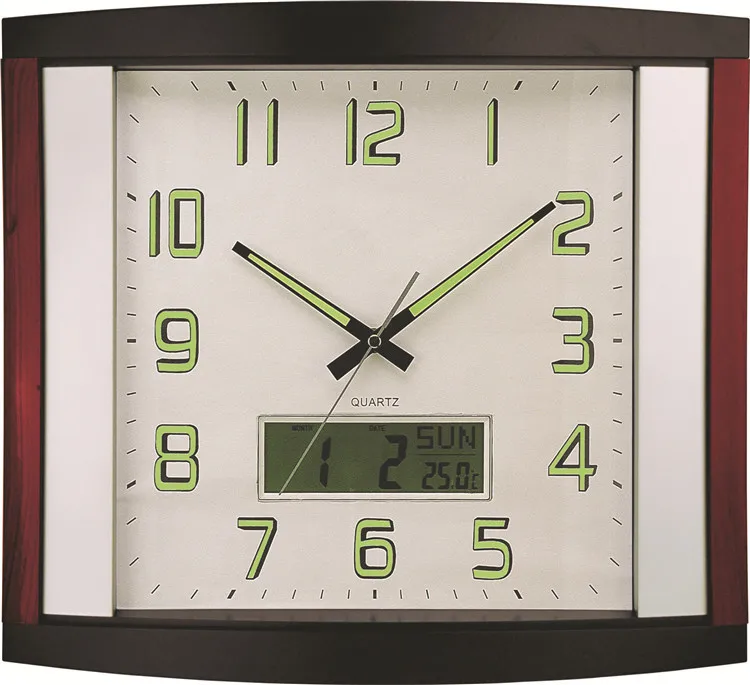 Analog Wall Clock With Lcd Date & Day Calendar Buy Wall Clocks With