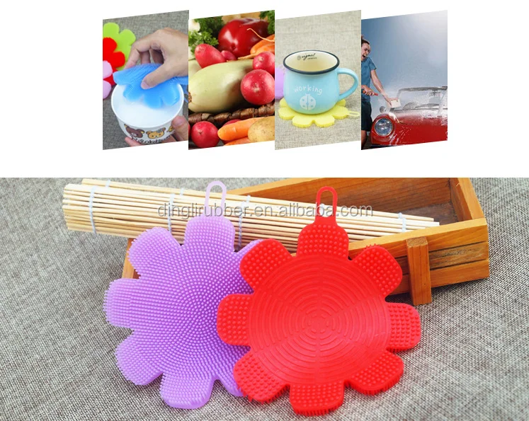 Amazon explosion models necessities kitchen supplies flower-shaped circular silicone dishwashing brush clean brush for Kitchen