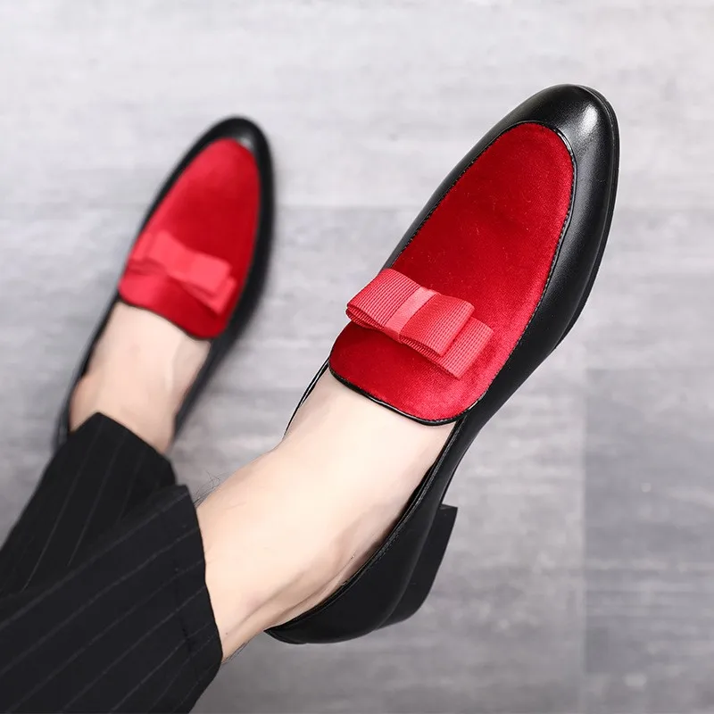 mens black and red loafers