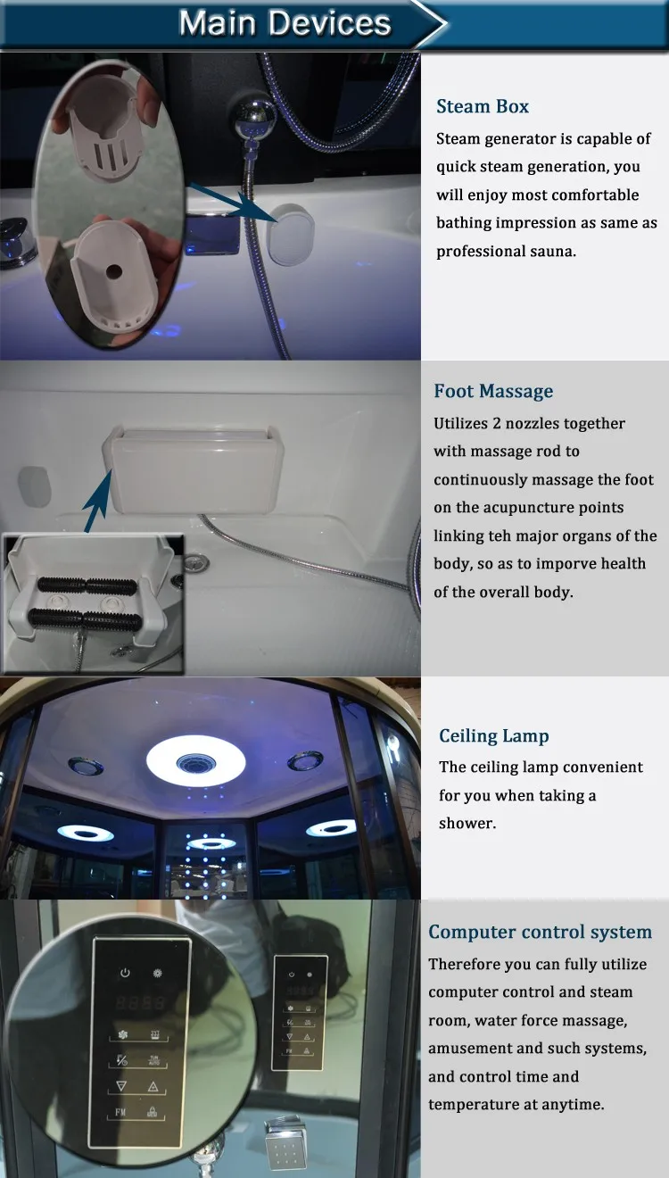 Modern Enclosed Massage Bathroom Steam Shower Room with TV and Bathtub
