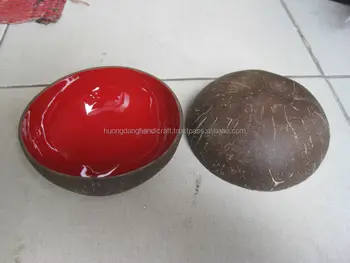 Decoration Lacquer Coconut Bowl Natural Outside Red Color Inside