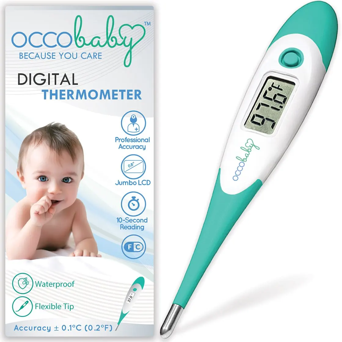 Get Quotations · OCCObaby Clinical Digital Baby Thermometer - Flexible Tip and 10 Second Fever Read by Rectal &