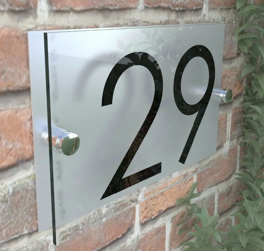 House Number Plaques Glass Effect Acrylic Signs Door Plates Name Wall