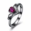 Latest High Quality Jewelry Black Gold Plated Heart Shape Ruby Diamond Cubic Zircon Engagement Wedding Ring