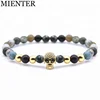 Selling wholesale 6mm Natural gemstone Beaded CZ skull bangle women health Indian agate stone beads Bracelet for men
