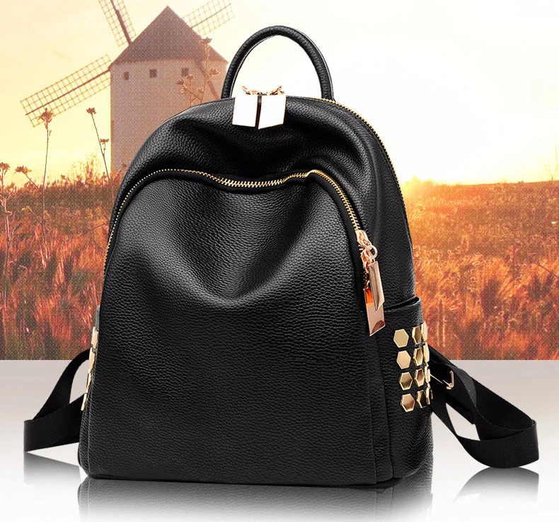 Best Selling Korean Style Rivet Pu Backpack For College Girls Fashion Young Travel Sport Bag