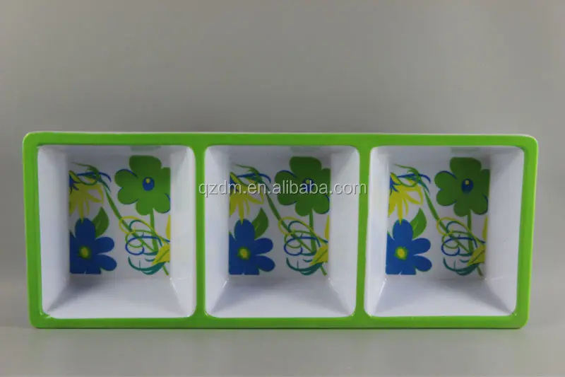 Snacks Serving Tray/Rectangle Shape Melamine 3 Section Plate
