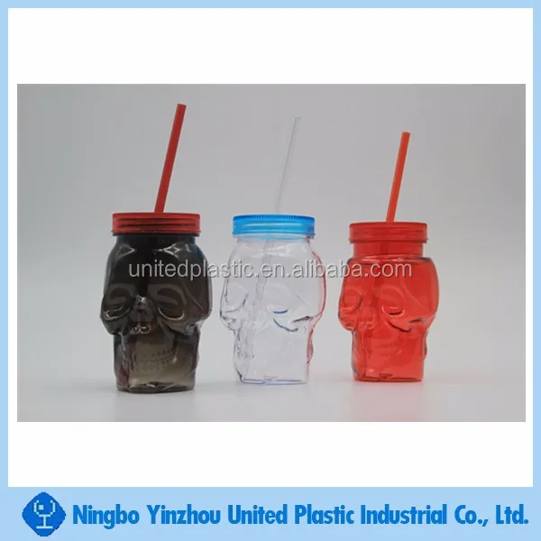 16oz Double Wall Plastic Mason Jar With Side Handle,Ps Plastic Jar For