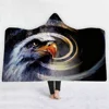 Eagle Printed Short Fur Throw Blanket Cloak Hooded Blanket with Sherpa Fur Lining