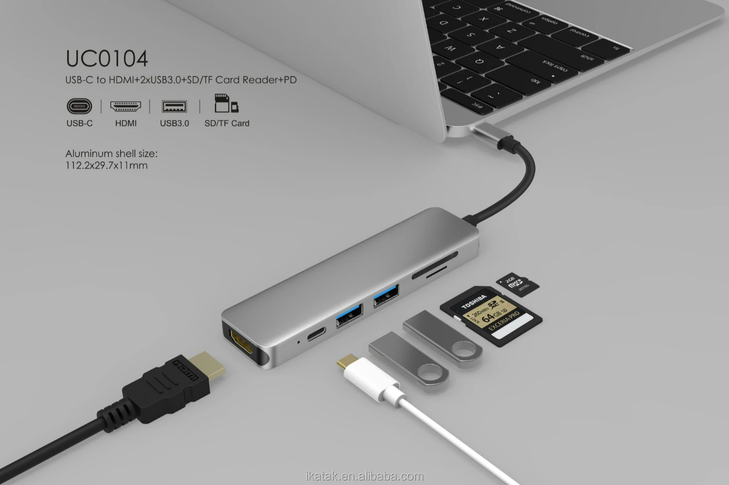 New Design 6 in 1 Compact 4K HDMI USB C Mini USB Dock for Macbook 