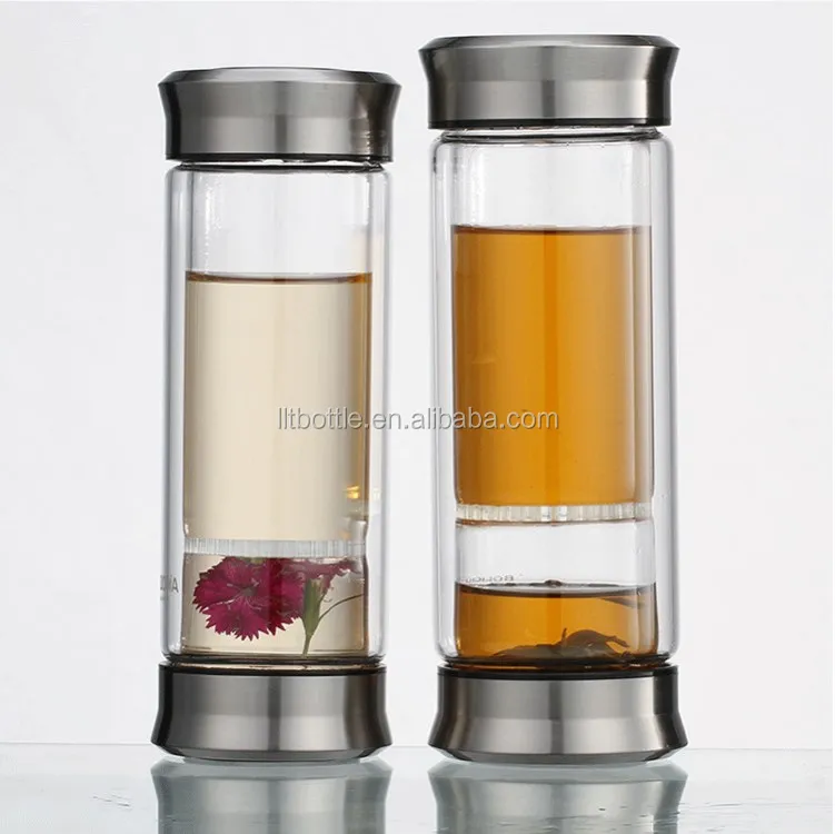 Double Wall Insulated Drink Tea Water Voss Glass Water Bottle With