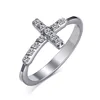 Women jewelry stainless steel cross ring with cz stone inlay