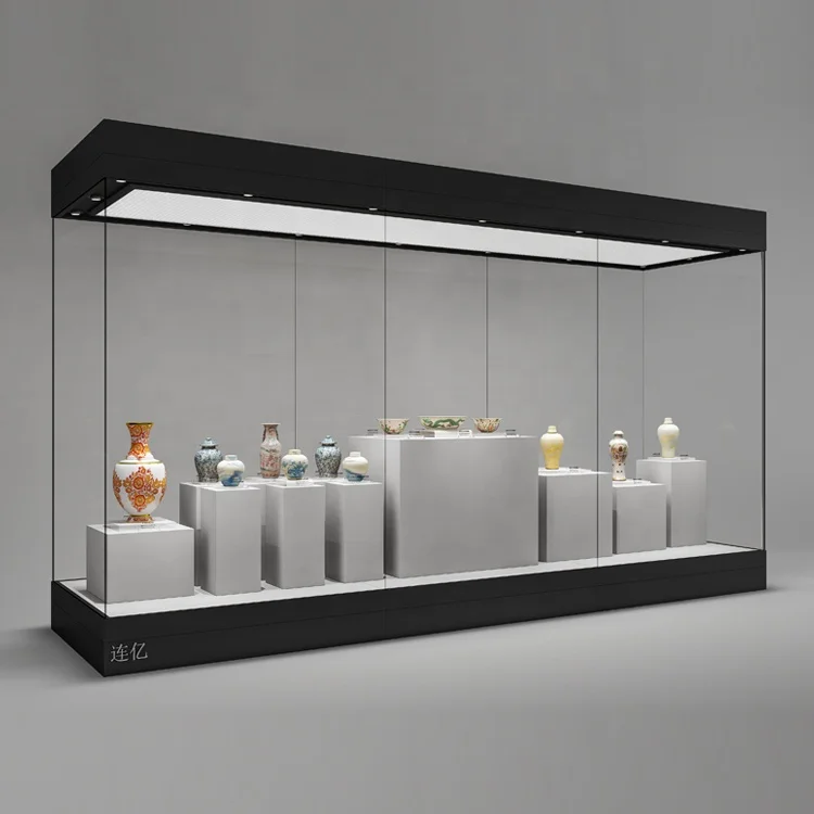 Floor Standing Museum Enclosed Big Glass Display Case Cabinets