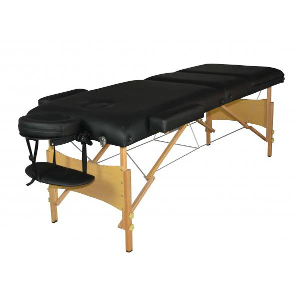 Black 3 Section Synthetic Leather Portable Massage Table Facial Bed