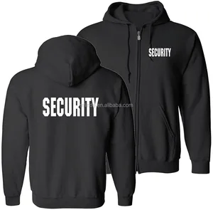 Security Silkscreen Front & Back Black Full Zip Hoodie, Ring-Spun Cotton Jersey Hooded Security Guard Uniform With Ribbed Cuffs Security Silkscreen Front & Back Black Full Zip Hoodie, Ring-Spun Cotton Jersey Hooded Security Guard Uniform With Ribbed Cuffs