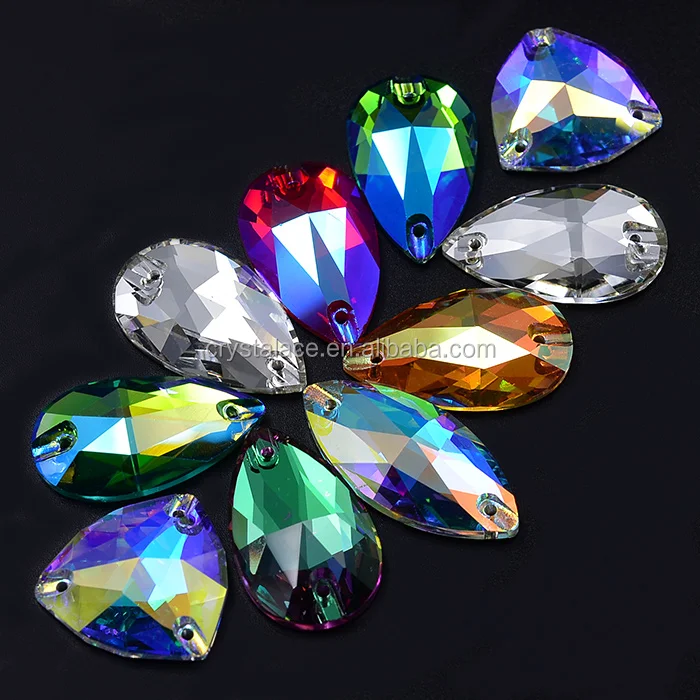 17X28mm flat back Siam AB tear drop sew on fancy crystal glass stones for garments shoes decoration