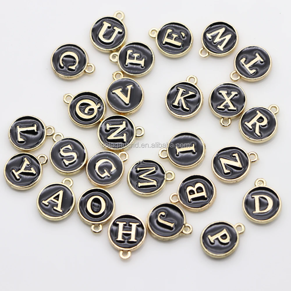 Wholesale 12*15mm Round Gold Enamel Alphabet Charms Capital Letter ...