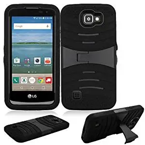 Phone Case for Straight Talk LG Rebel 4g LTE (Tracfone) / LG Optimus Zone 3 4G LTE / LG K4 4g LTE (Verizon Wireless)/ LG Spree ( Cricket Wireless ) Rugged Heavy Duty Armo Cover Black Stand